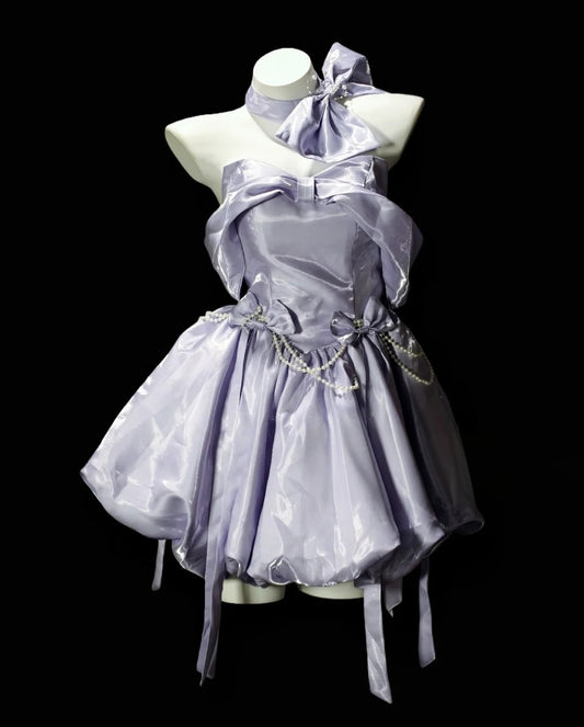 Robe de bal bustier violette en satin avec appliques, robe de soirée formelle J9413