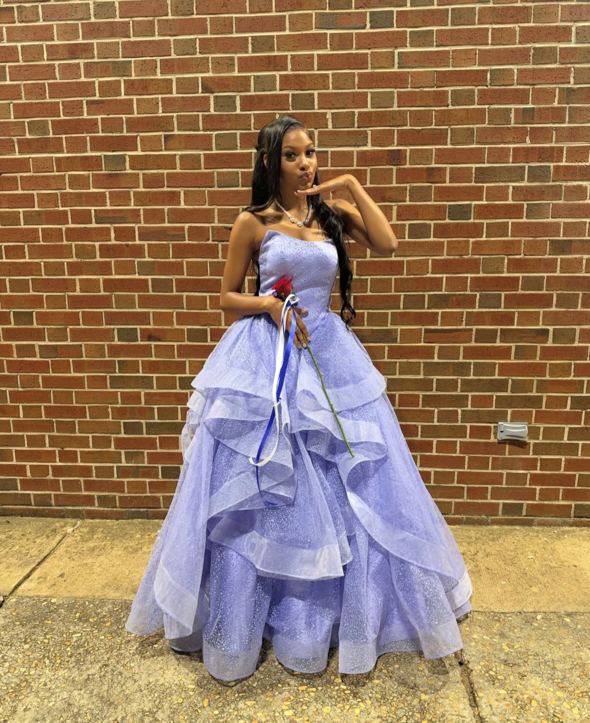 Strapless Lilac Tulle Formal Prom Dress Ruffled Evening Gown  J12200