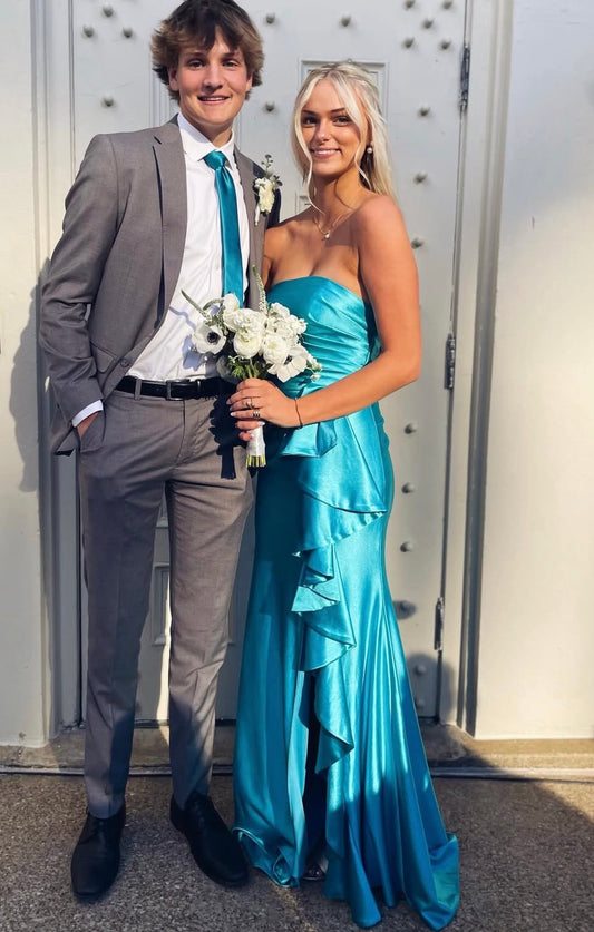 Trägerloses silbernes Vintage-Abendkleid, A-Linie, Geburtstagskleid J9370