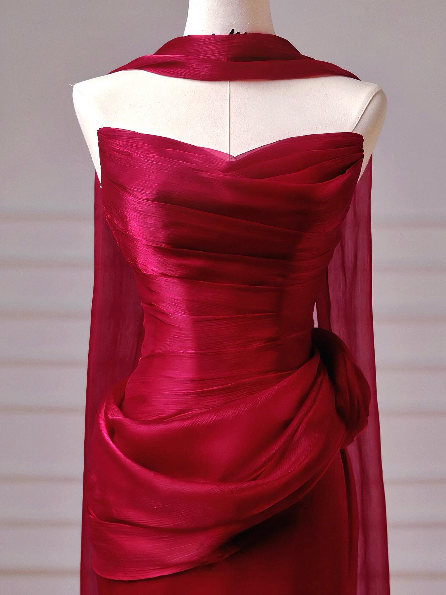 Strapless Mermaid Satin Formal Prom Dress with Scarf J9979