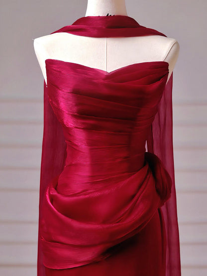 Strapless Mermaid Satin Formal Prom Dress with Scarf J9979