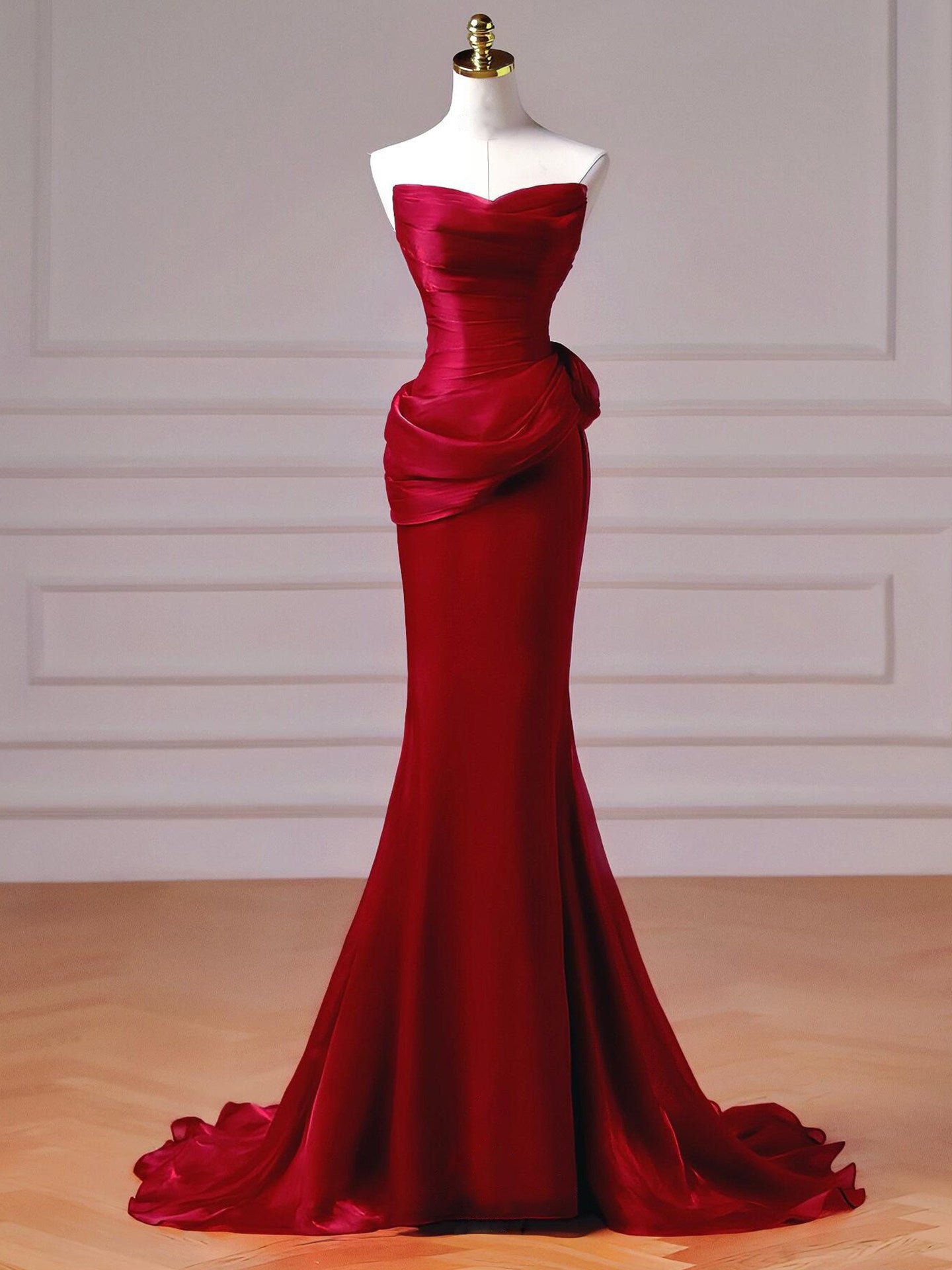 Strapless Mermaid Satin Formal Prom Dress with Scarf J9979