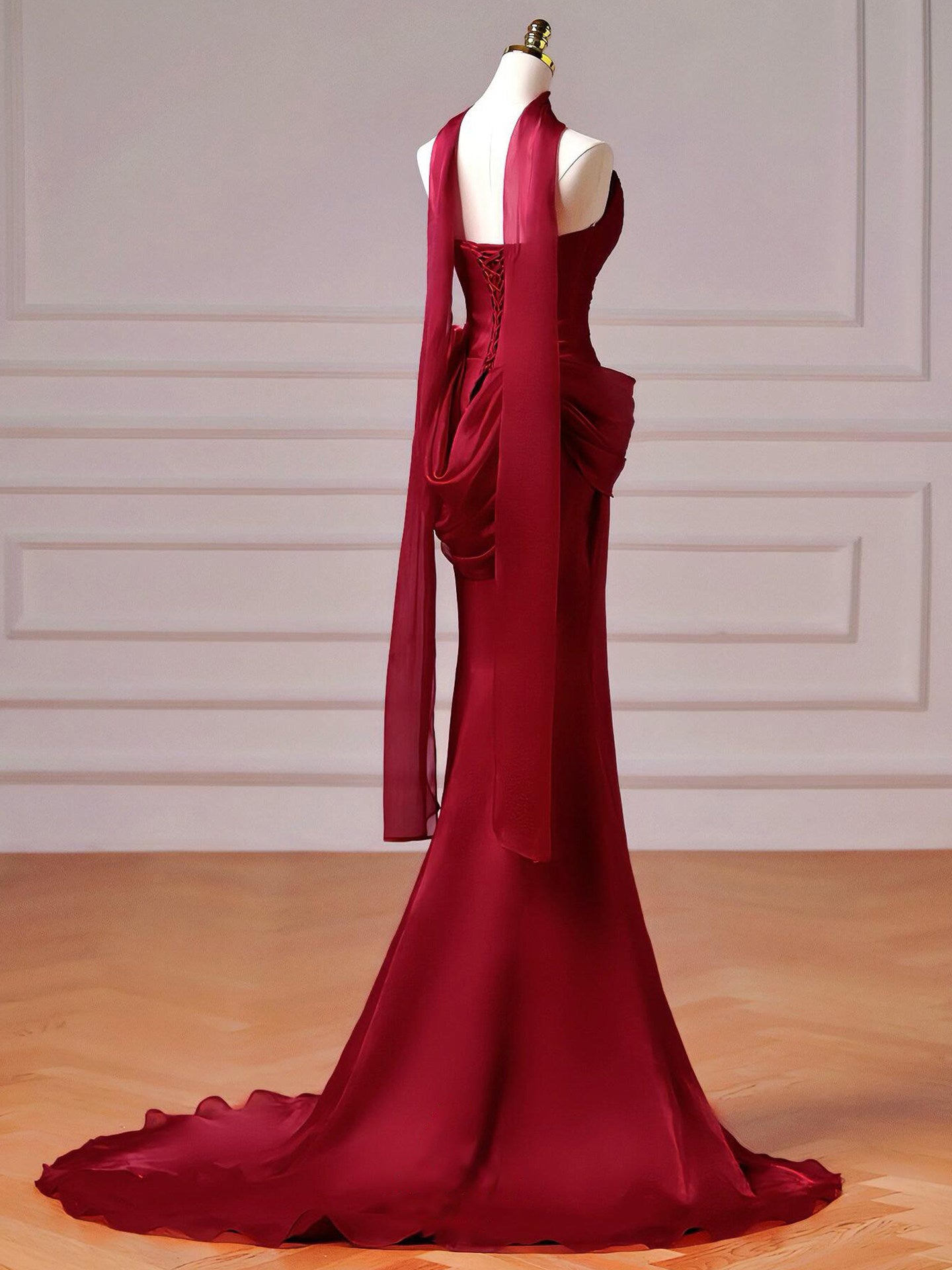 Strapless Mermaid Satin Formal Prom Dress with Scarf J9979