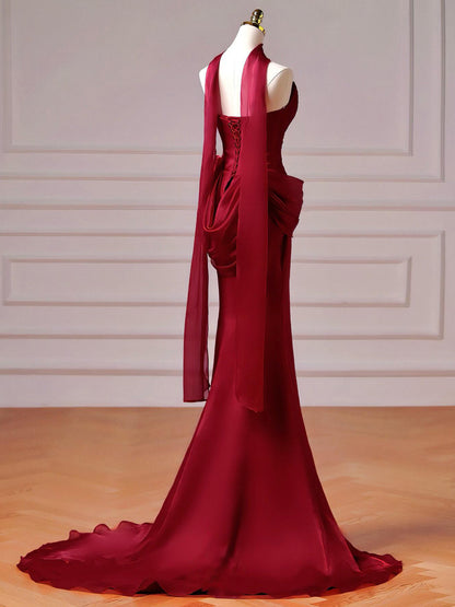 Strapless Mermaid Satin Formal Prom Dress with Scarf J9979