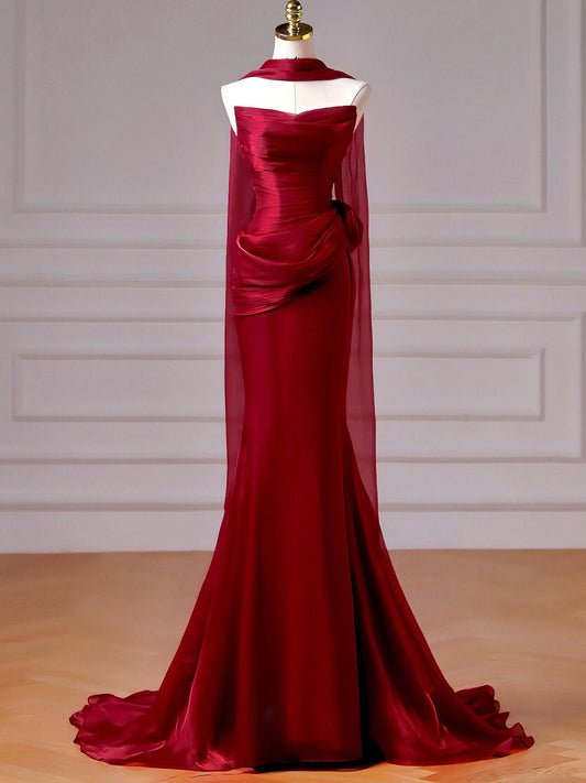 Strapless Mermaid Satin Formal Prom Dress with Scarf J9979