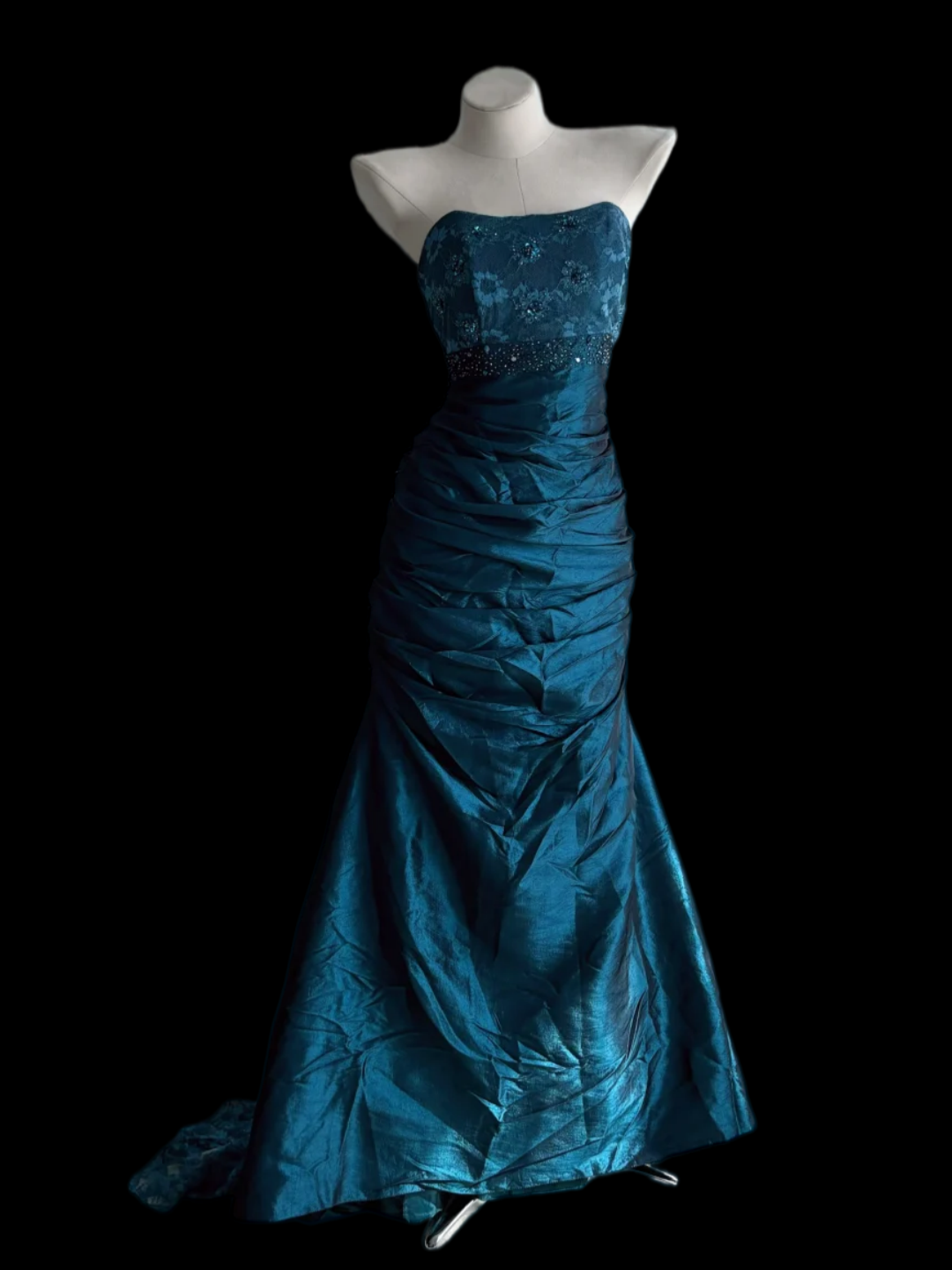 Strapless Mermaid Teal Prom Dress Vintage Ruffled Evening Dress  J9858