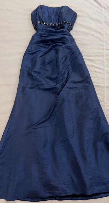 Trägerloses silbernes Vintage-Abendkleid, A-Linie, Geburtstagskleid J9370