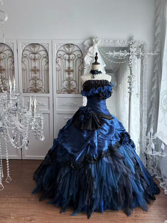 Strapless Navy Blue Ball Gown Quinceanera Dresses Sweet 15 Birthday Dress J11011