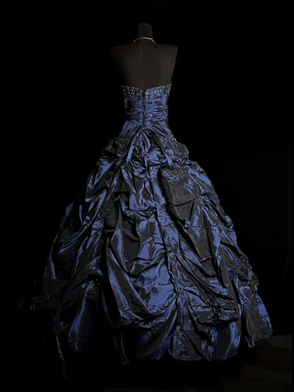 Trägerloses silbernes Vintage-Abendkleid, A-Linie, Geburtstagskleid J9370