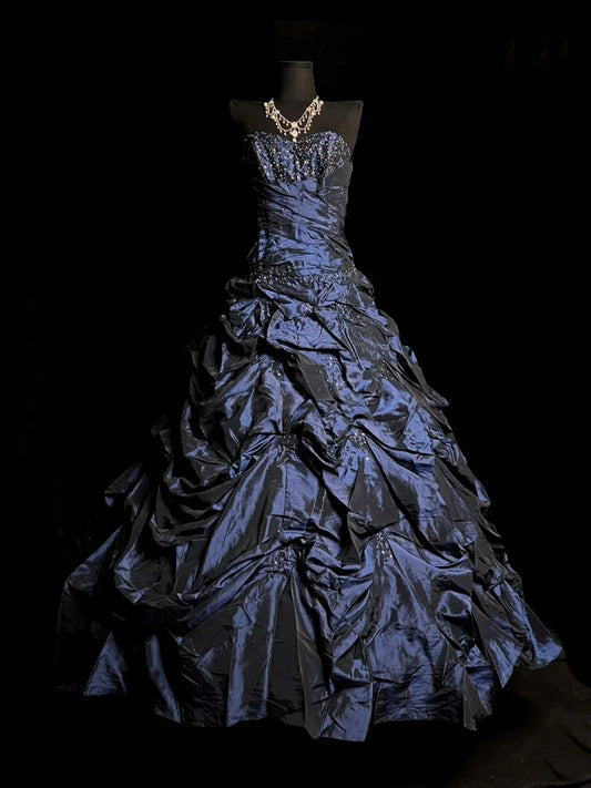 Strapless Navy Blue Ball Quinceanera Dresses Beaded Sweet 16 Birthday Dress J10143