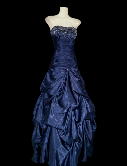Trägerloses silbernes Vintage-Abendkleid, A-Linie, Geburtstagskleid J9370
