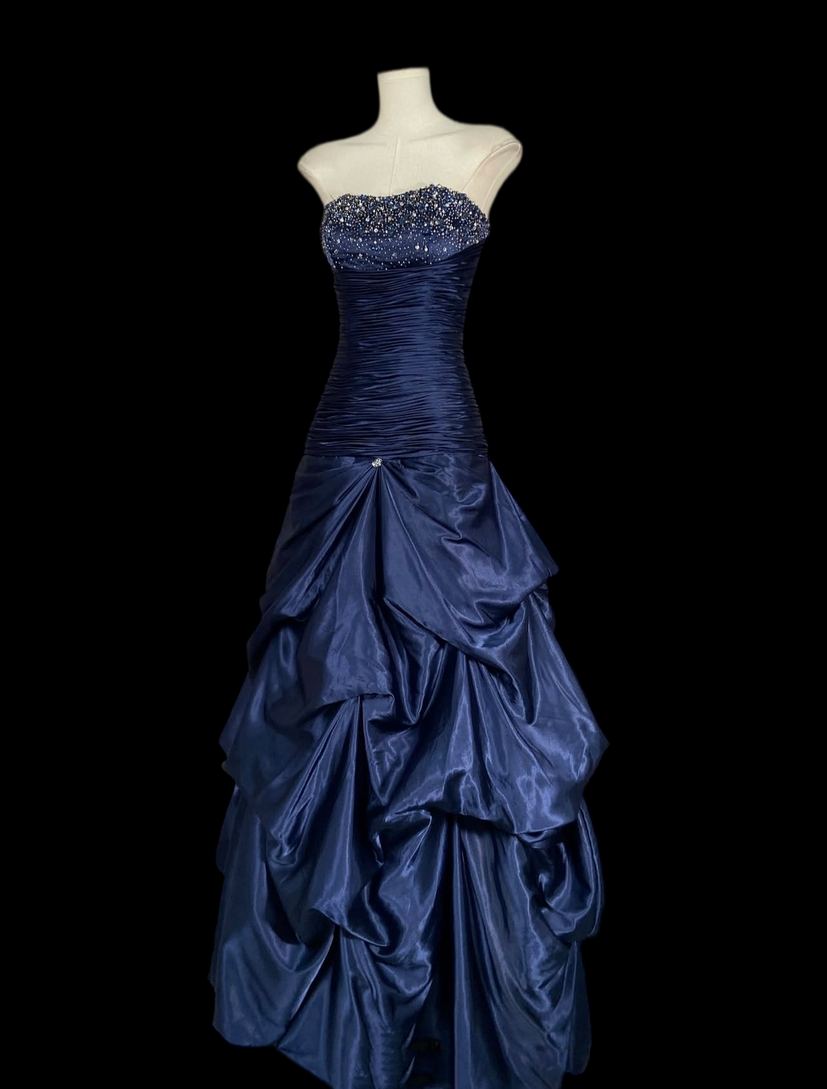 Trägerloses silbernes Vintage-Abendkleid, A-Linie, Geburtstagskleid J9370