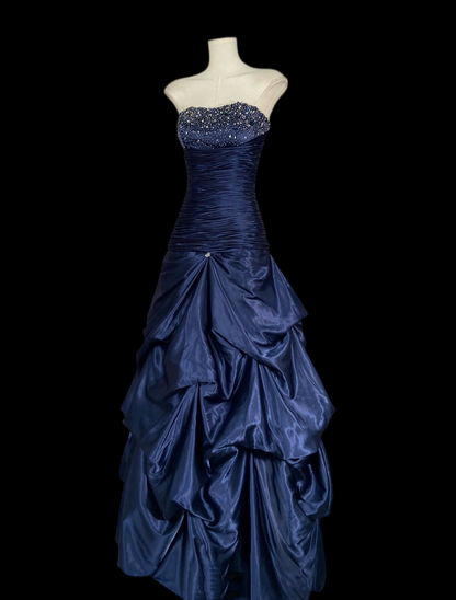 Trägerloses silbernes Vintage-Abendkleid, A-Linie, Geburtstagskleid J9370