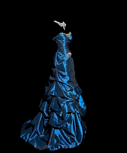 Trägerloses silbernes Vintage-Abendkleid, A-Linie, Geburtstagskleid J9370