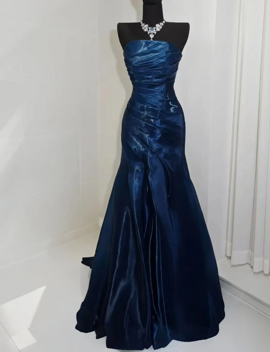 Strapless Navy Blue Mermaid Prom Dress Formal Evening Dress J9978