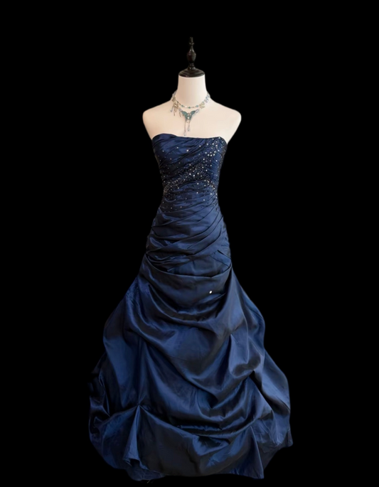 Robe de bal bustier violette en satin avec appliques, robe de soirée formelle J9413