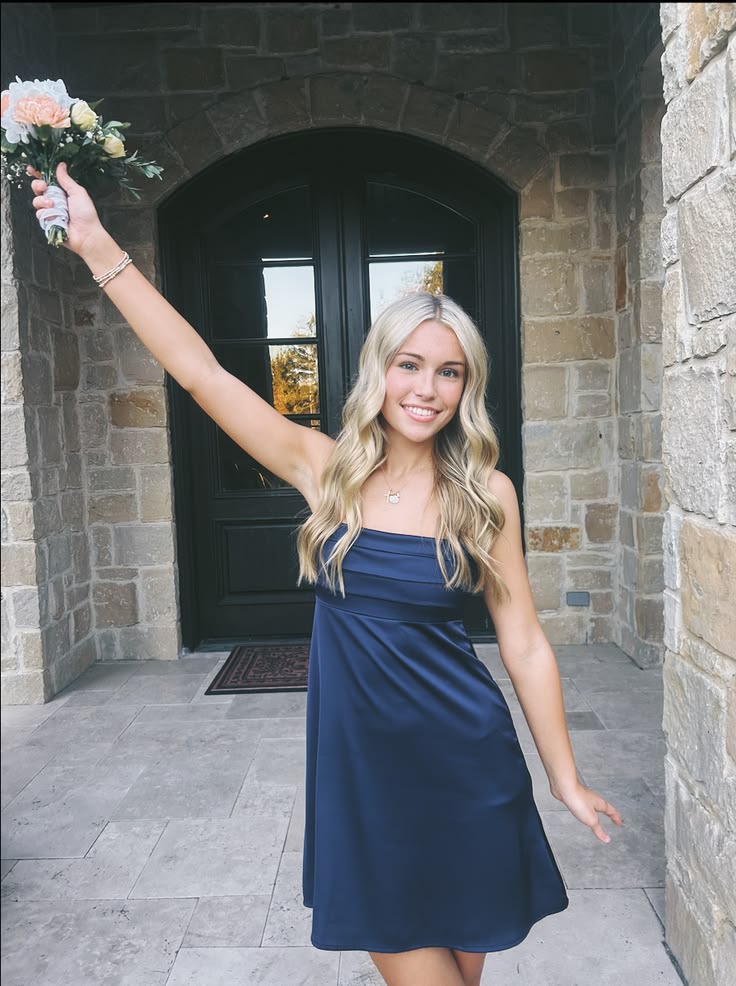Strapless Navy Blue Satin Homecoming Dress Short Party Dress  J11483