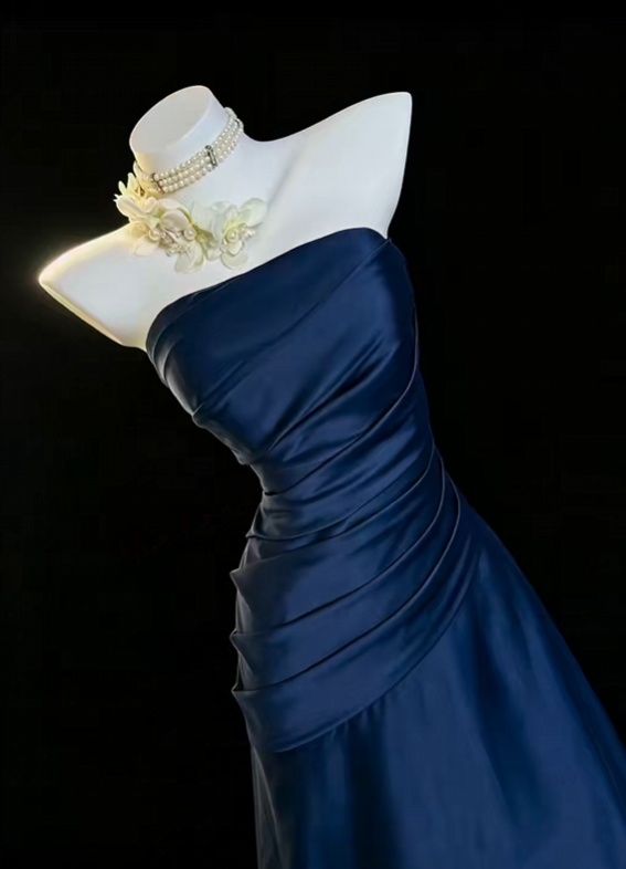 Trägerloses silbernes Vintage-Abendkleid, A-Linie, Geburtstagskleid J9370