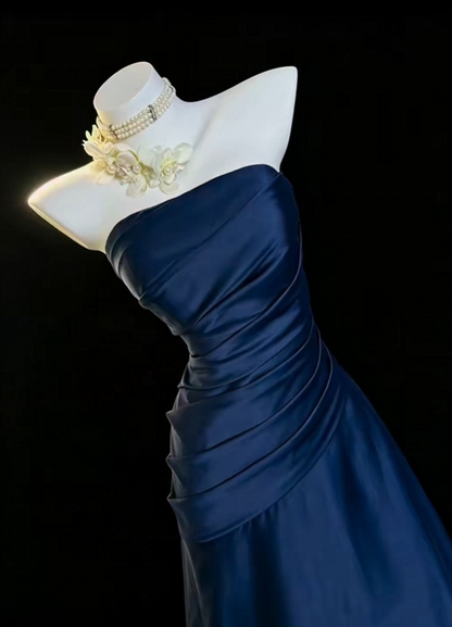 Trägerloses silbernes Vintage-Abendkleid, A-Linie, Geburtstagskleid J9370