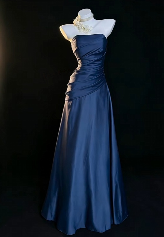 Trägerloses silbernes Vintage-Abendkleid, A-Linie, Geburtstagskleid J9370