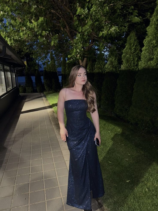 Trägerloses silbernes Vintage-Abendkleid, A-Linie, Geburtstagskleid J9370
