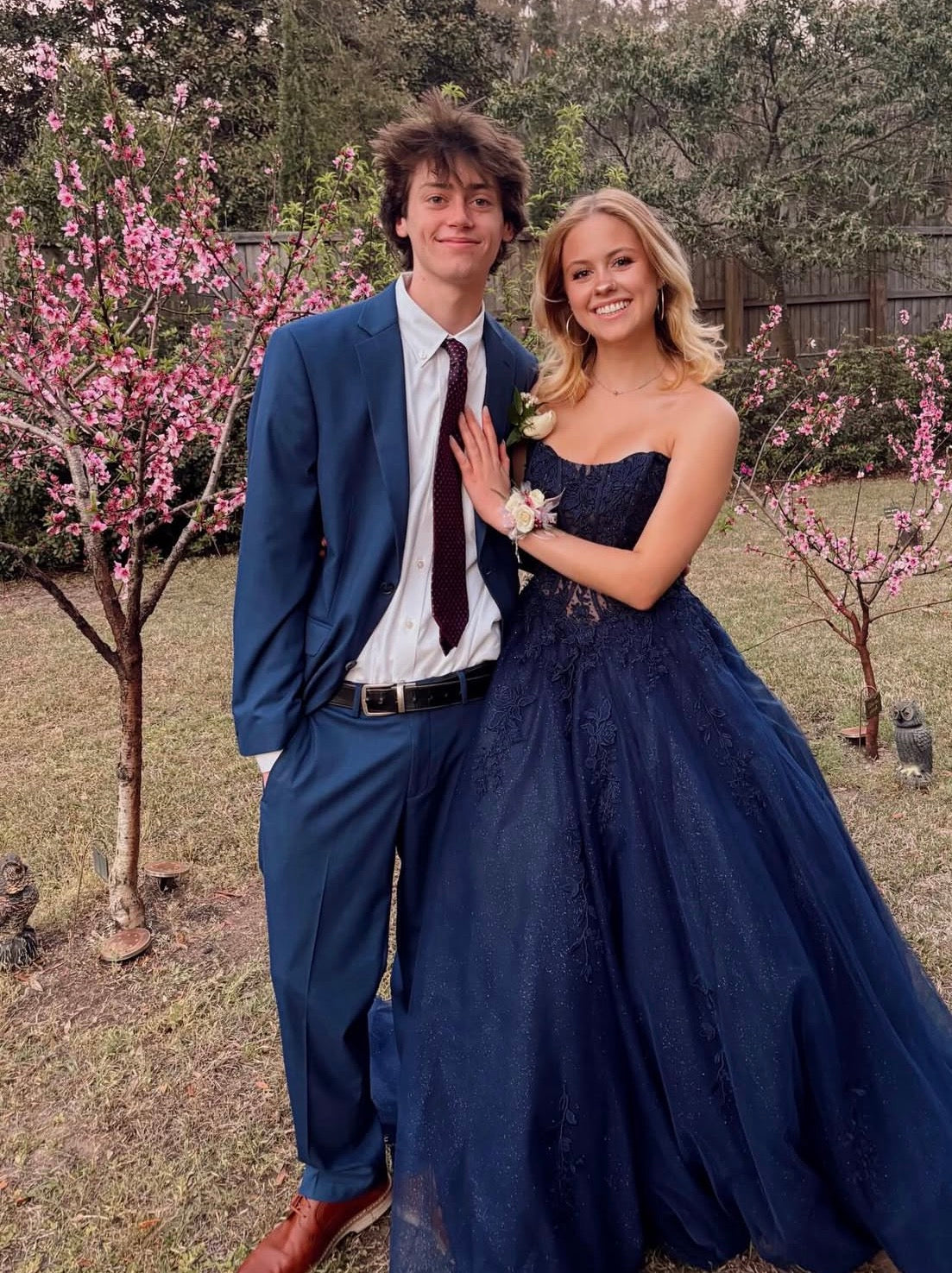 Strapless Navy Blue Sparkle Prom Dress Tulle Appliques Evening Dress  J10041
