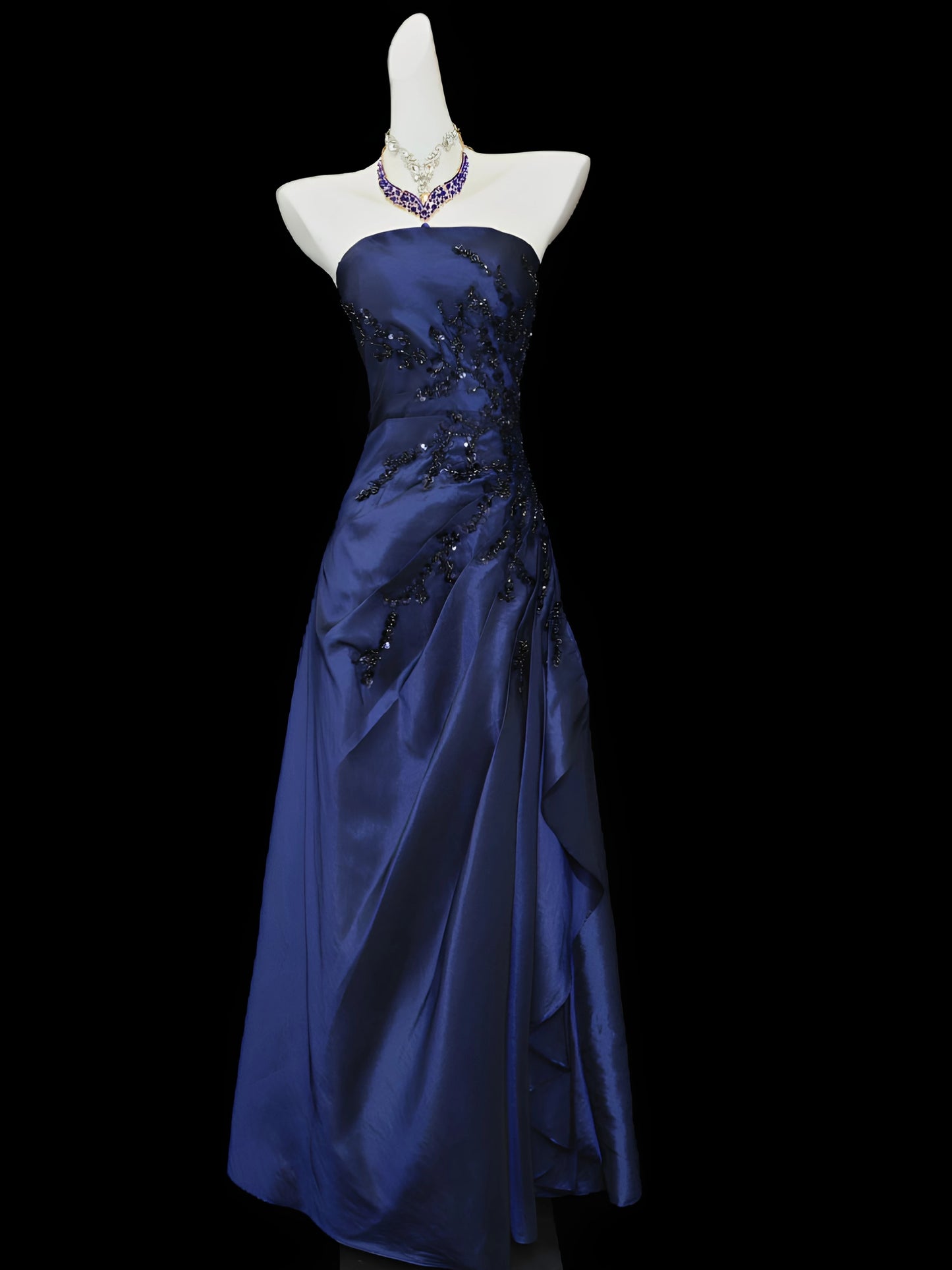 Trägerloses silbernes Vintage-Abendkleid, A-Linie, Geburtstagskleid J9370