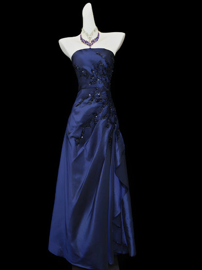 Trägerloses silbernes Vintage-Abendkleid, A-Linie, Geburtstagskleid J9370