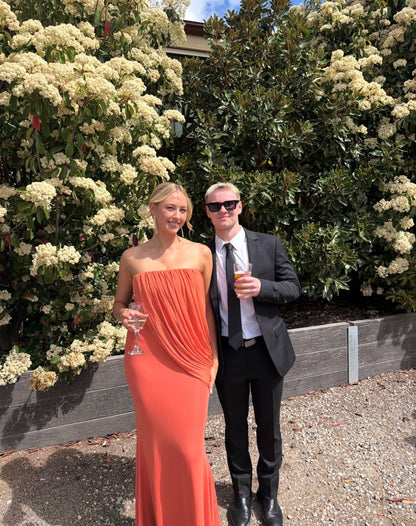 Strapless Orange Wedding Guest Dress Mermaid Evening Gown  J12155