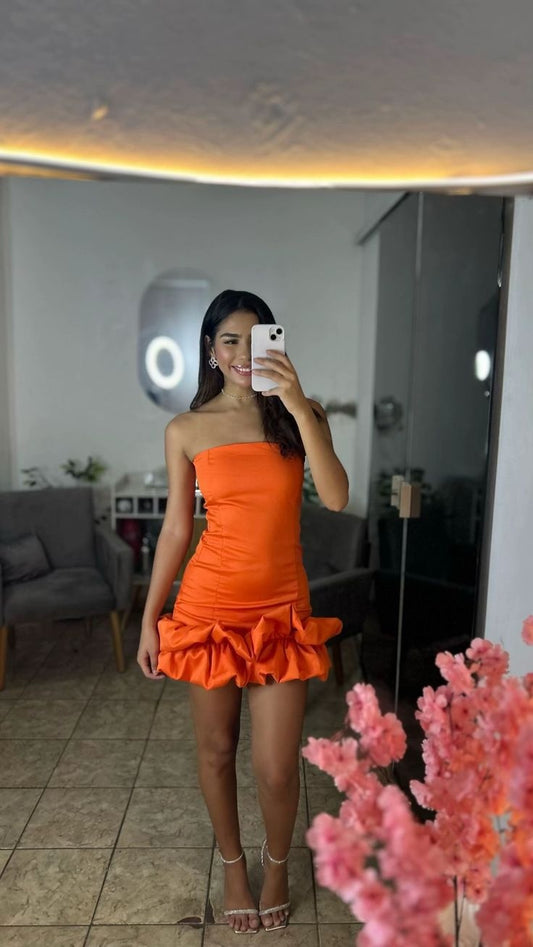 Strapless Organza Ruffled Sheath Homecoming Dress Short Birthday Dress  J11097