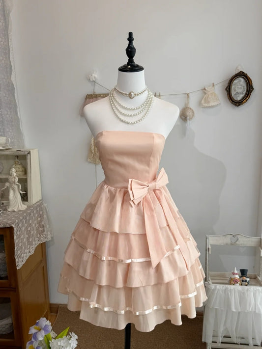 Trägerloses silbernes Vintage-Abendkleid, A-Linie, Geburtstagskleid J9370