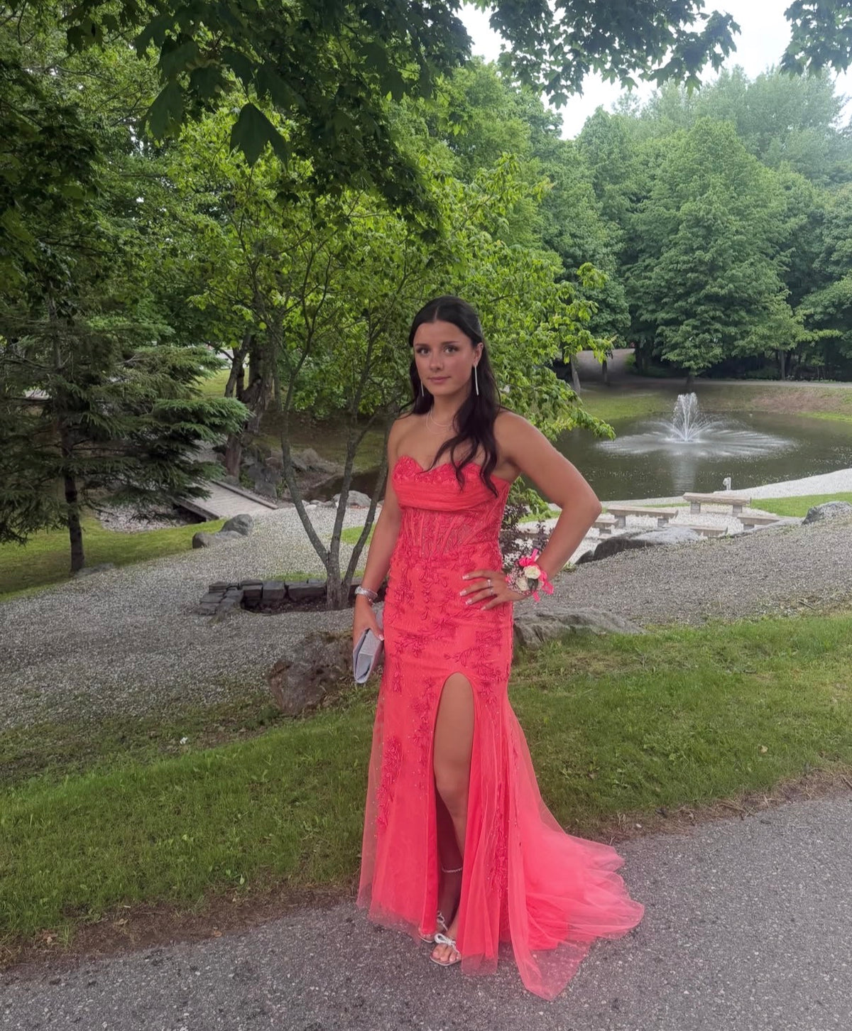 Strapless Peach Mermaid Formal Prom Dress Appliqued Evening Gown  J11803
