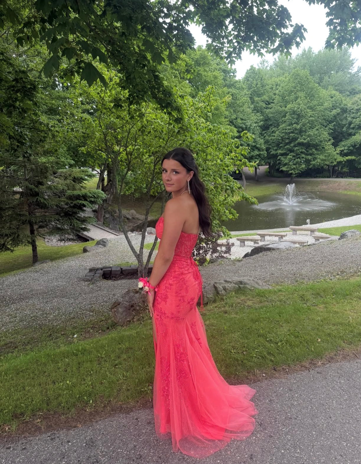Strapless Peach Mermaid Formal Prom Dress Appliqued Evening Gown  J11803