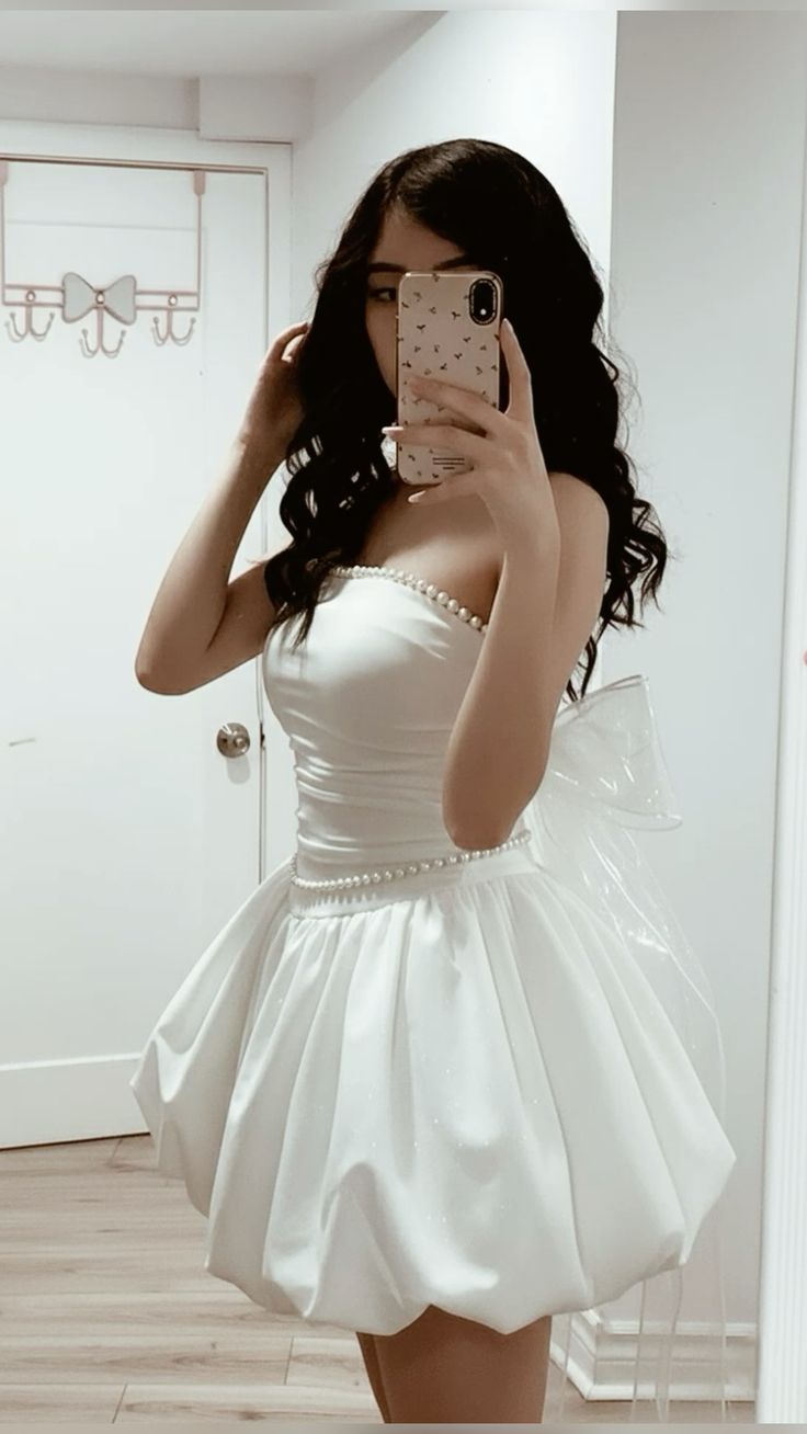 Strapless Pearl Beaded Birthday Dress A Line Homecoming Dress  J10788