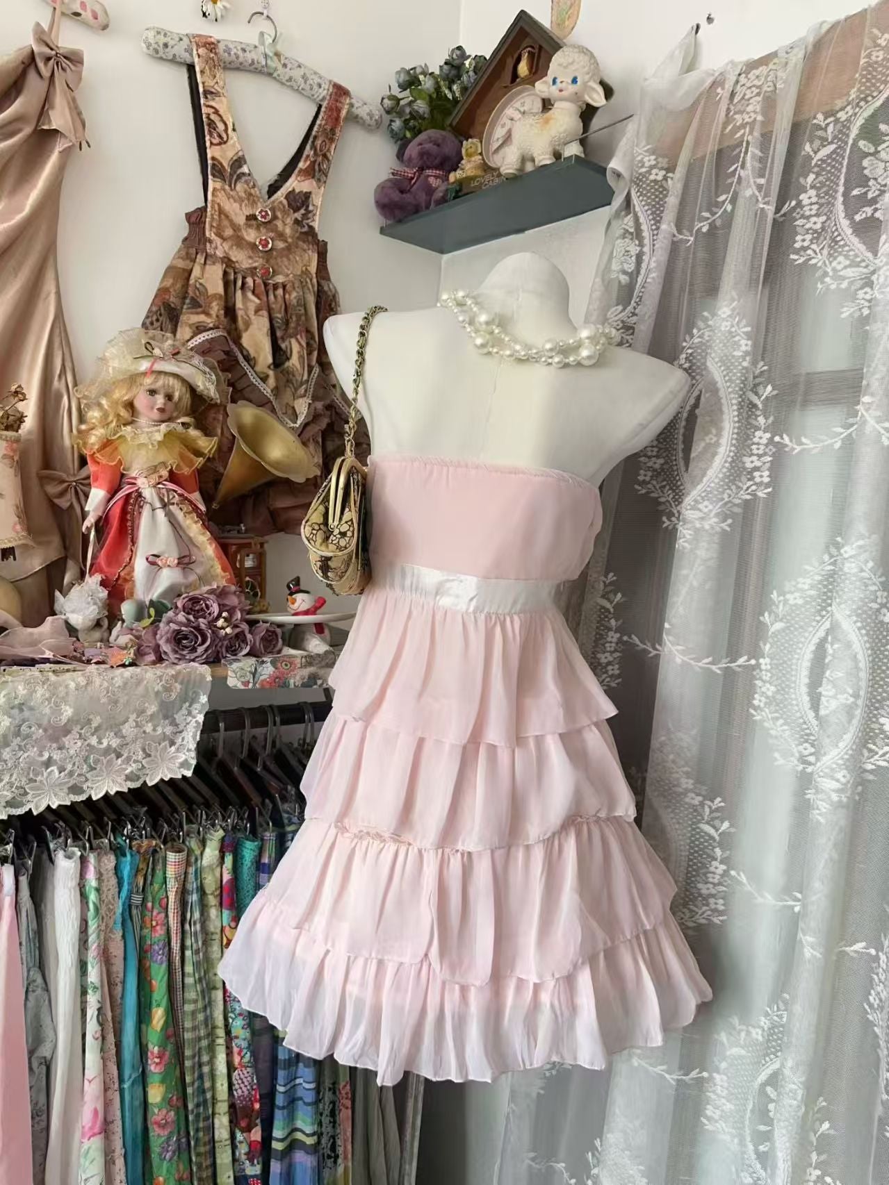 Strapless Pink A Line Homecoming Dress Layered Birthday Dress J10076
