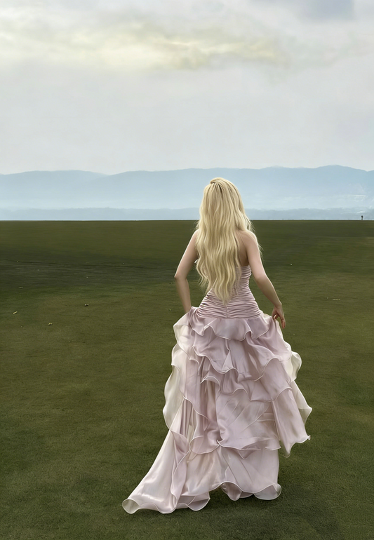 Trägerloses silbernes Vintage-Abendkleid, A-Linie, Geburtstagskleid J9370