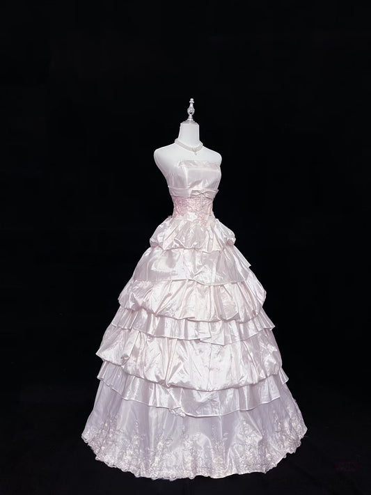 Strapless Pink A Line Sweet 16 Birthday Dress Layered Quinceanera Dresses  J10098