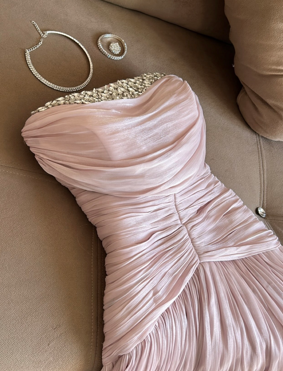 Trägerloses silbernes Vintage-Abendkleid, A-Linie, Geburtstagskleid J9370