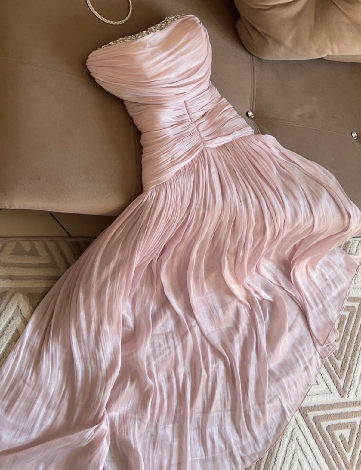 Trägerloses silbernes Vintage-Abendkleid, A-Linie, Geburtstagskleid J9370