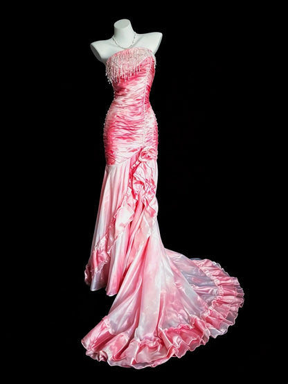 Robe de bal bustier violette en satin avec appliques, robe de soirée formelle J9413