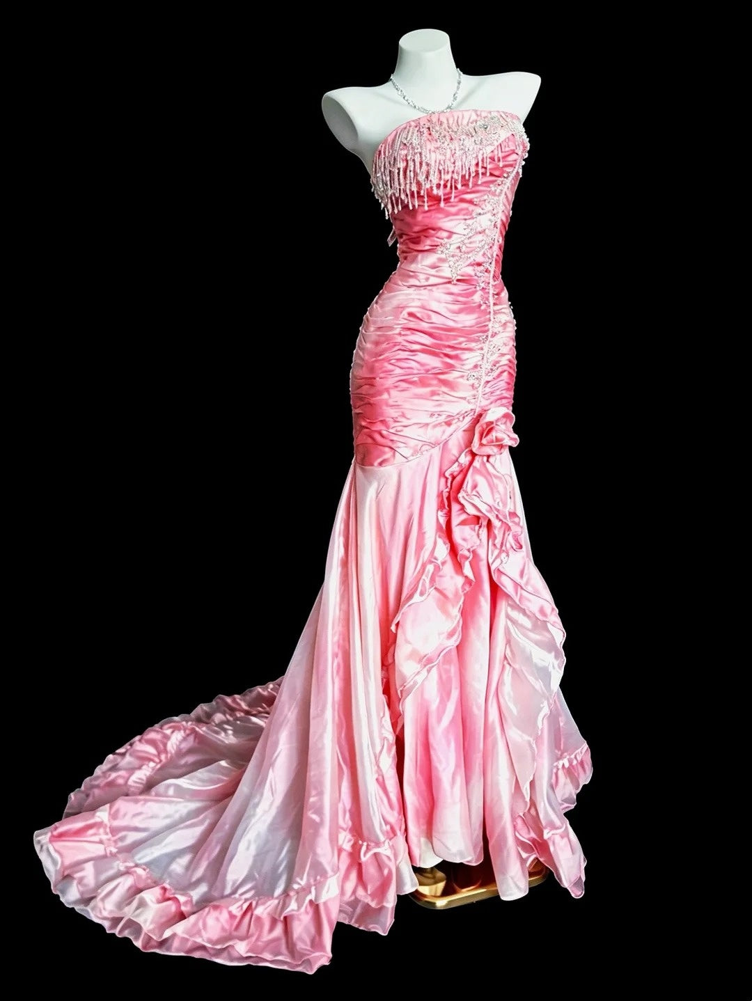 Robe de bal bustier violette en satin avec appliques, robe de soirée formelle J9413