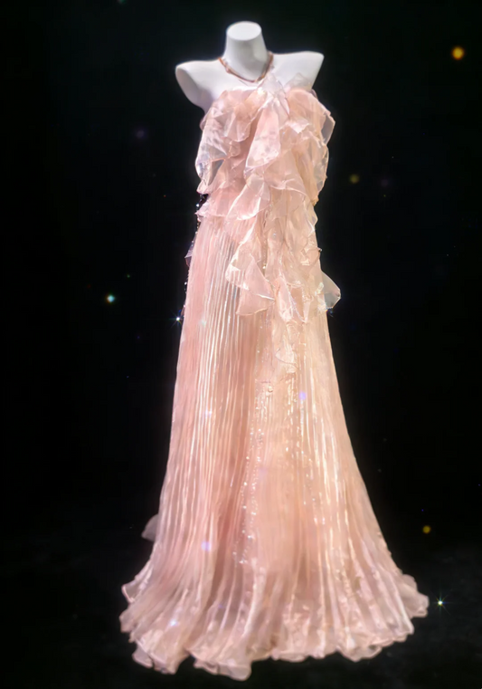 Trägerloses silbernes Vintage-Abendkleid, A-Linie, Geburtstagskleid J9370