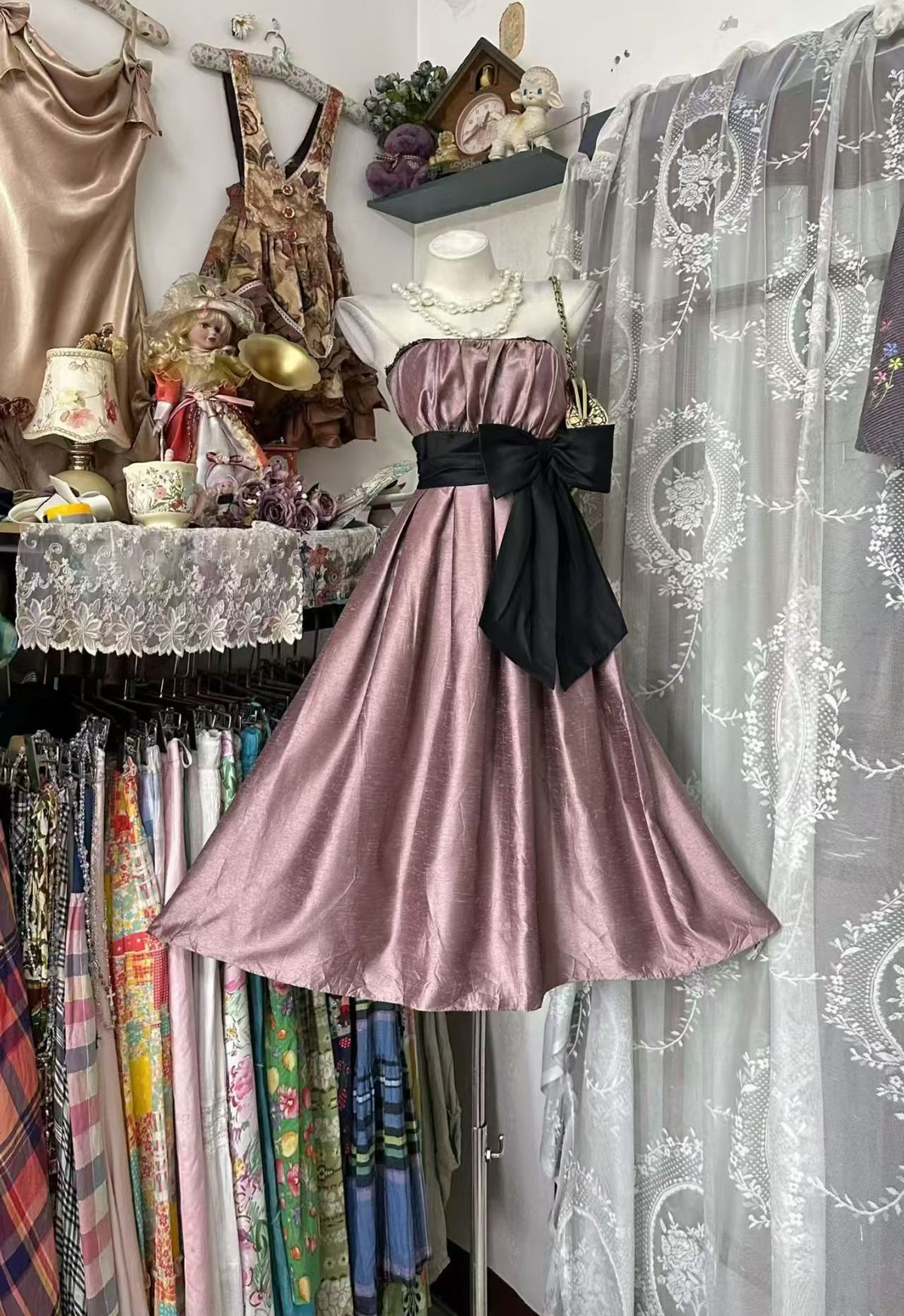 Strapless Pink Retro Short Birthday Dress With Bow Knot J11851
