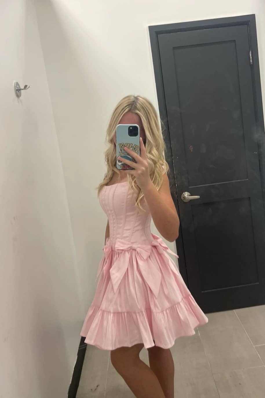 Strapless Pink Satin A Line Homecoming Dress With Bow Knot  J11270