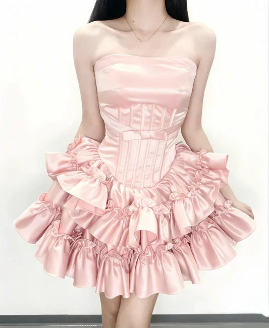 Trägerloses silbernes Vintage-Abendkleid, A-Linie, Geburtstagskleid J9370