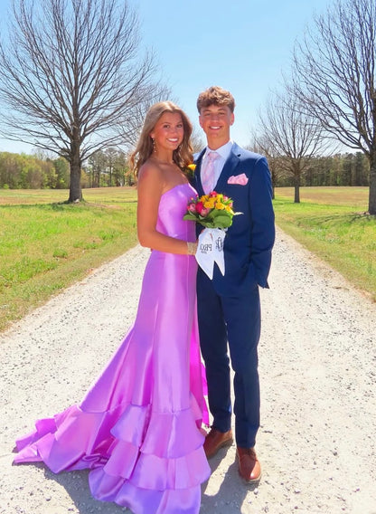 Strapless Pink Satin Formal Prom Dress Sheath Evening Gown  J10047
