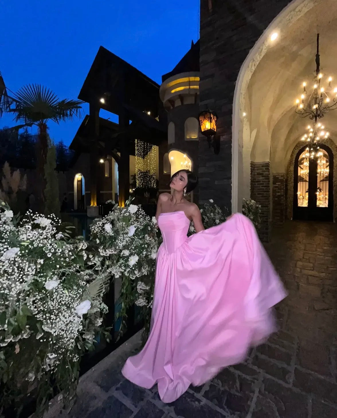 Robe de bal bustier violette en satin avec appliques, robe de soirée formelle J9413