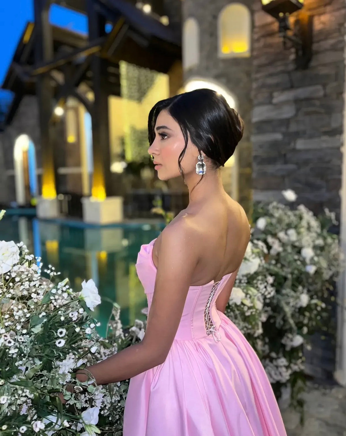 Robe de bal bustier violette en satin avec appliques, robe de soirée formelle J9413