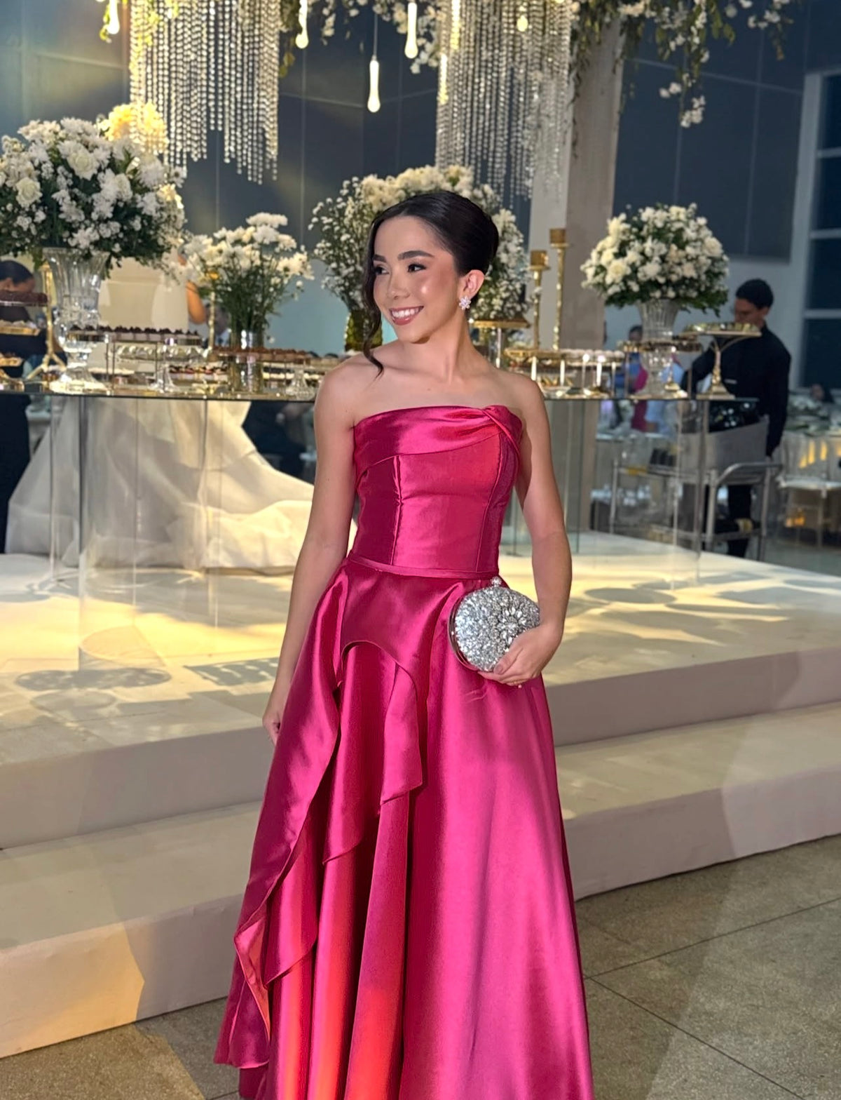 Robe de bal bustier violette en satin avec appliques, robe de soirée formelle J9413