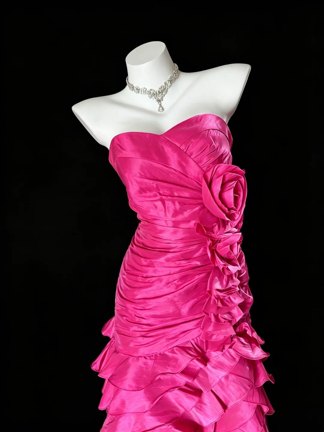 Trägerloses silbernes Vintage-Abendkleid, A-Linie, Geburtstagskleid J9370